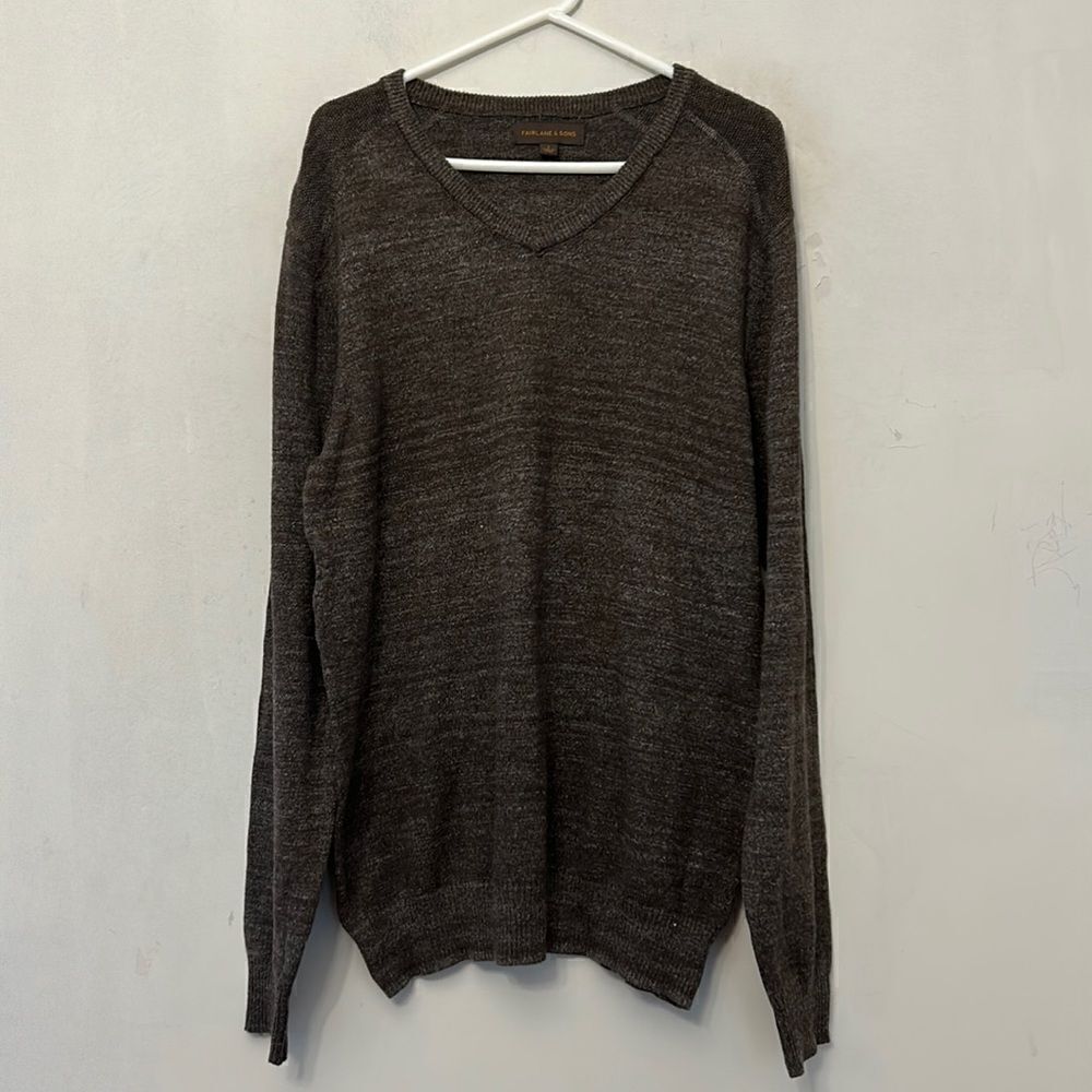 Fairlane & Sons brown long sleeve V neck cotton sweater Size L New
